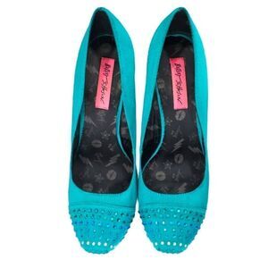 Betsey Johnson Satin Teal Sequin Platform Pump Sz 8.5